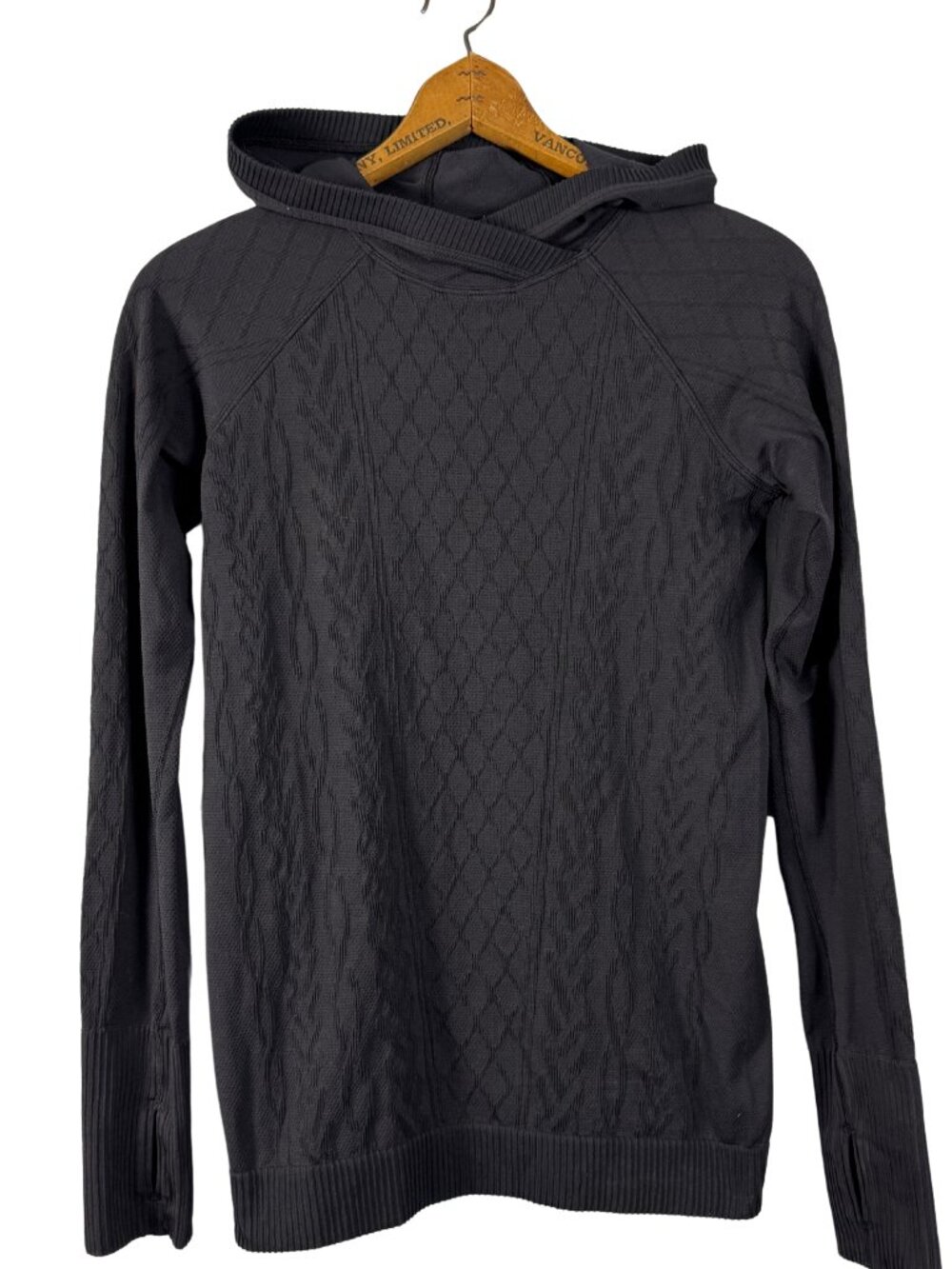 Lululemon Rest Less Hoodie Black Charcoal, Textured Pullover Size 4